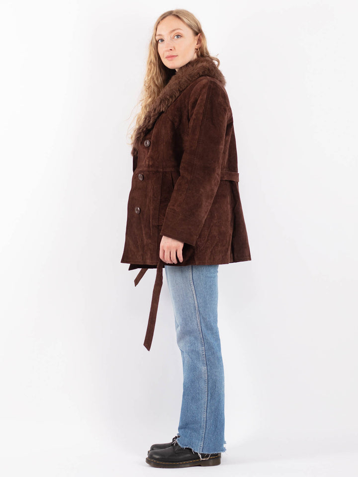Vintage 70's Women Suede Sherpa Coat in BrownV9488