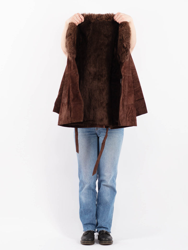 Vintage 70's Women Suede Sherpa Coat in BrownV9488