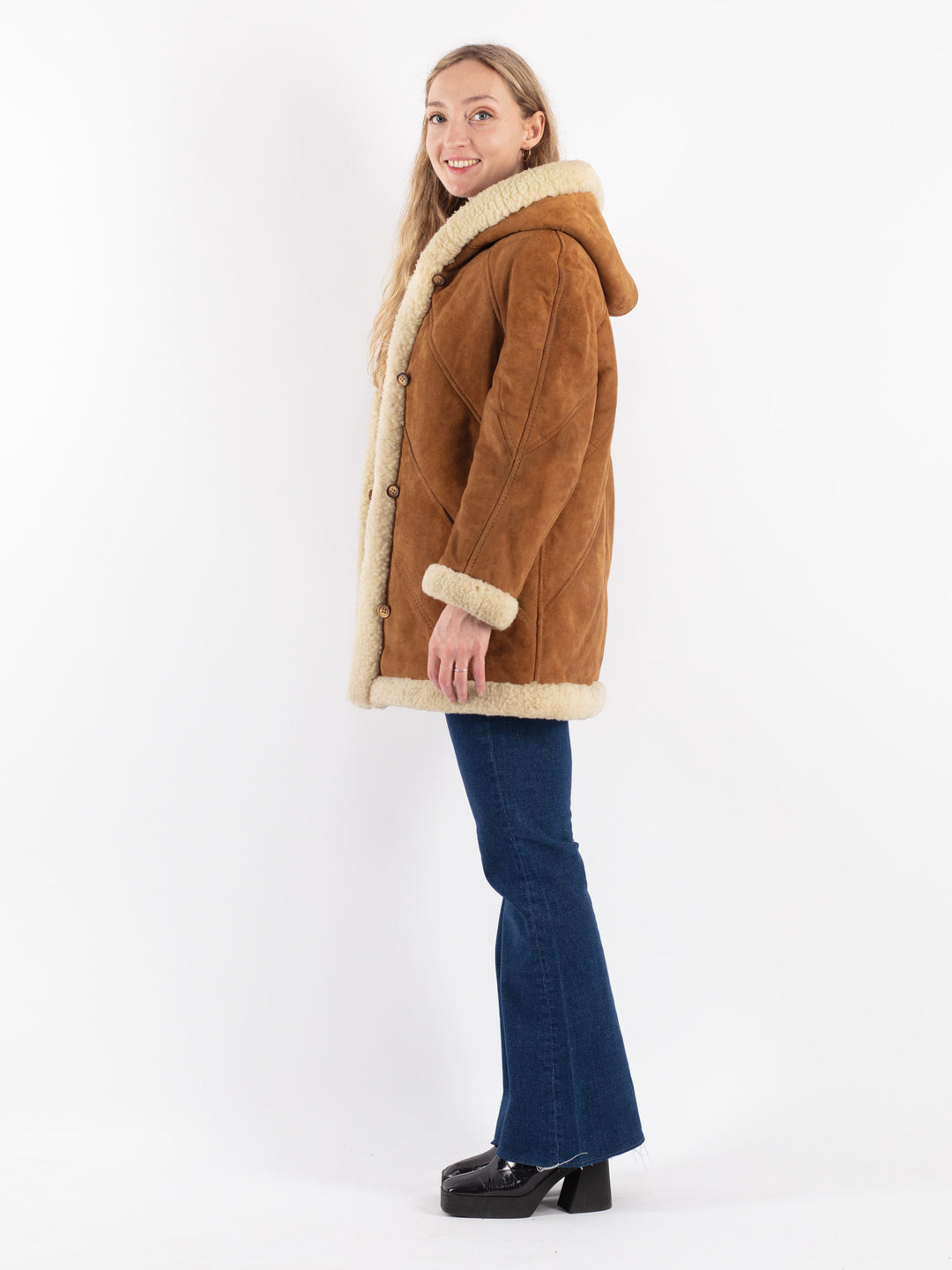 Vintage 70's Women Suede Sherpa Coat in Brown