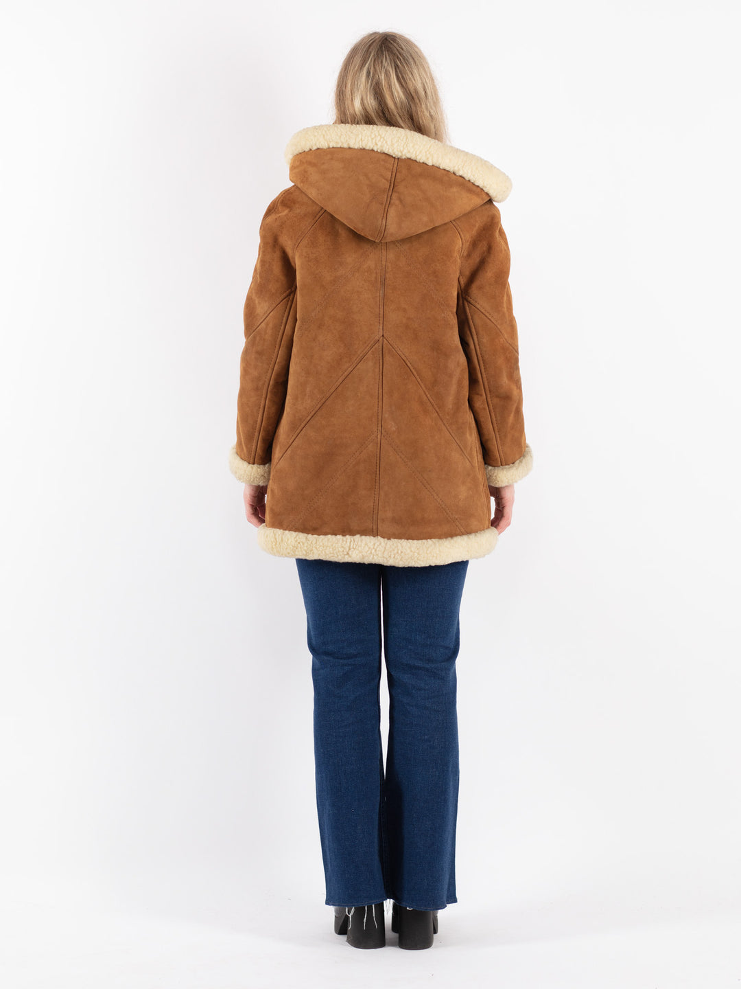 Vintage 70's Women Suede Sherpa Coat in Brown