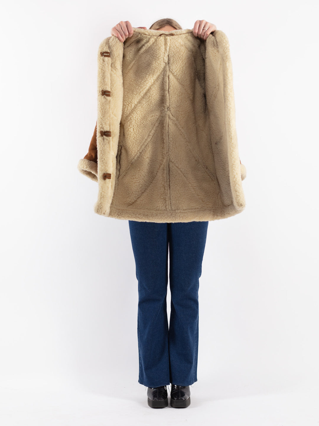 Vintage 70's Women Suede Sherpa Coat in Brown