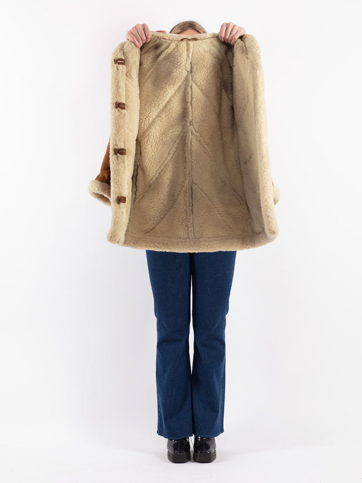 Vintage 70's Women Suede Sherpa Coat in Brown