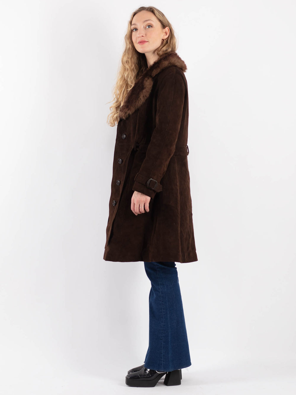 Vintage 70's Women Suede Sherpa in BrownV9181