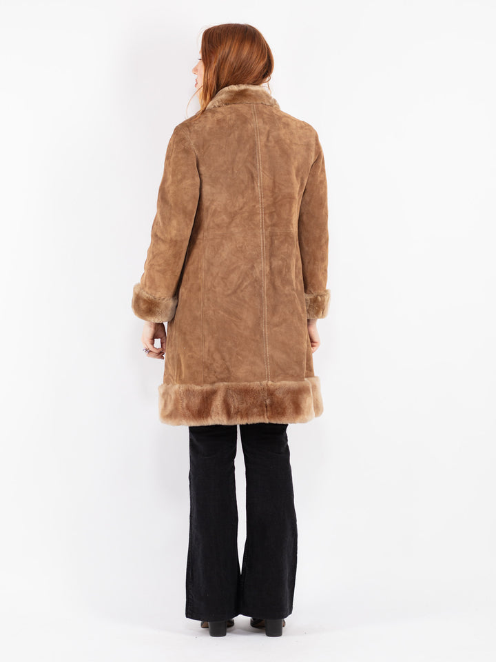 Vintage 70's Women Suede Sherpa Coat in Beige