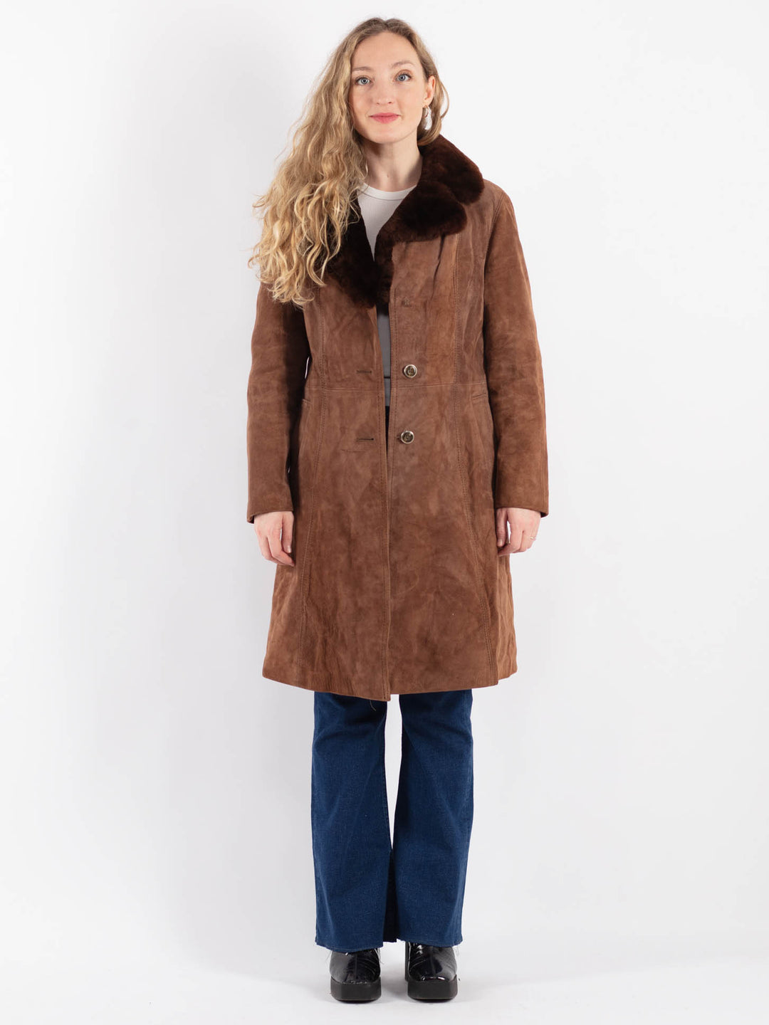 Vintage 70's Women Suede Sherpa Coat in BrownV9187
