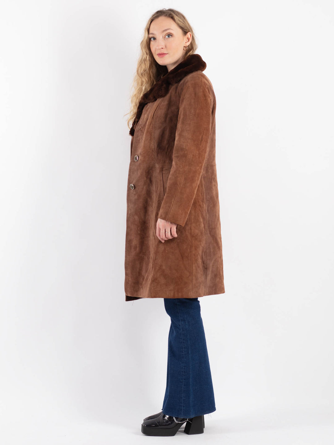Vintage 70's Women Suede Sherpa Coat in BrownV9187