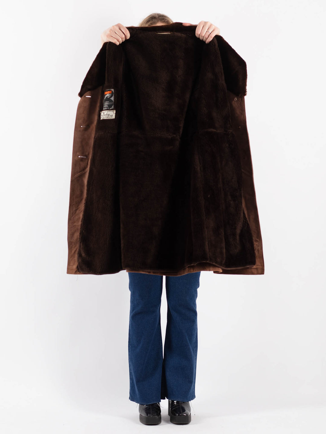 Vintage 70's Women Suede Sherpa Coat in BrownV9187