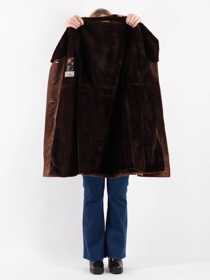 Vintage 70's Women Suede Sherpa Coat in BrownV9187