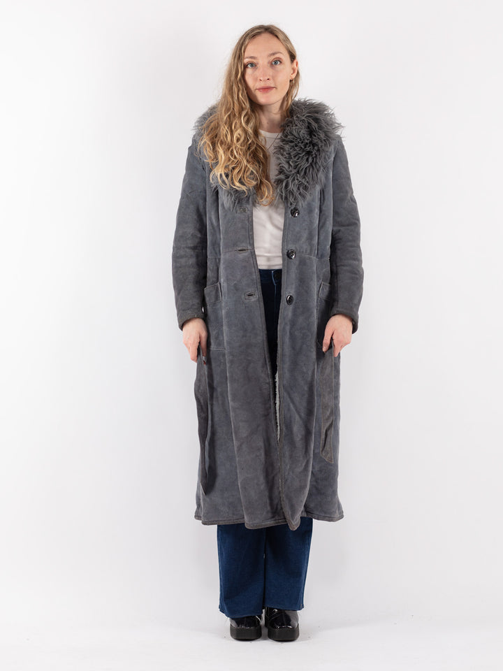 Vintage 70's Women Suede Sherpa Coat in Gray