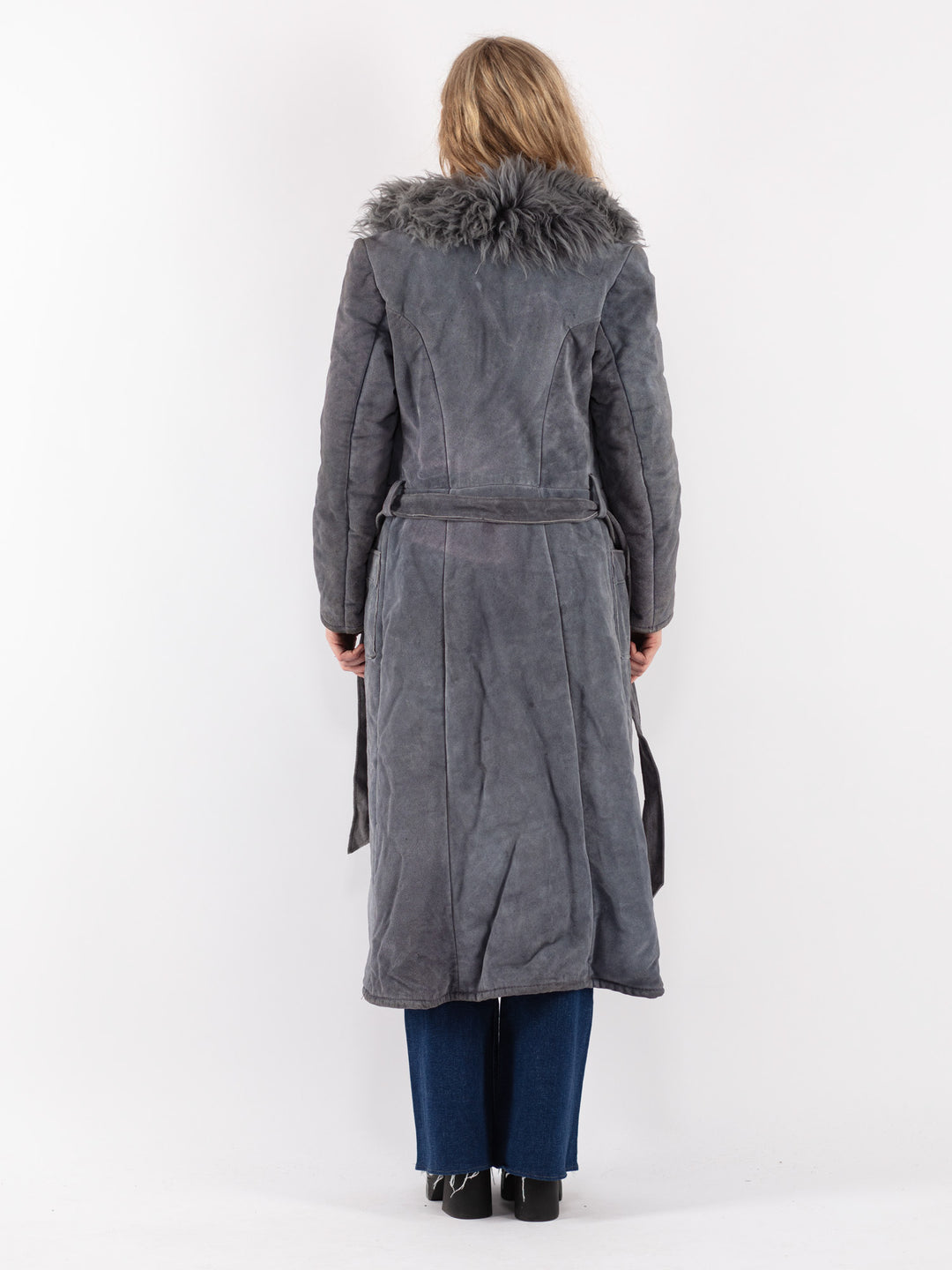 Vintage 70's Women Suede Sherpa Coat in Gray