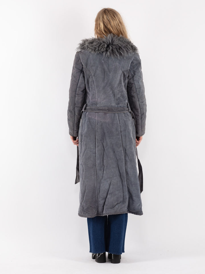 Vintage 70's Women Suede Sherpa Coat in Gray