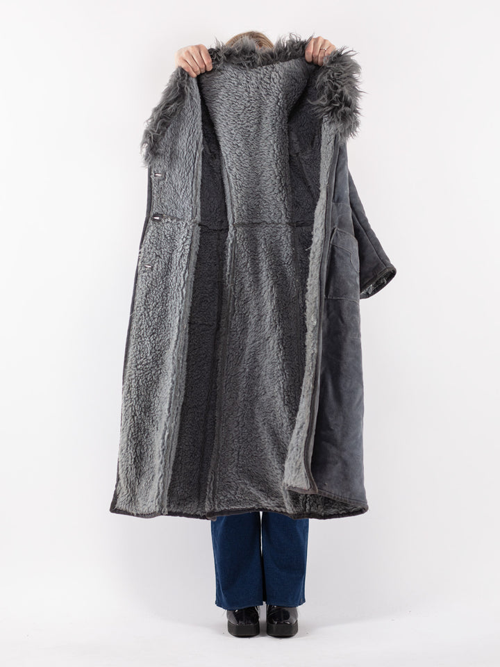 Vintage 70's Women Suede Sherpa Coat in Gray