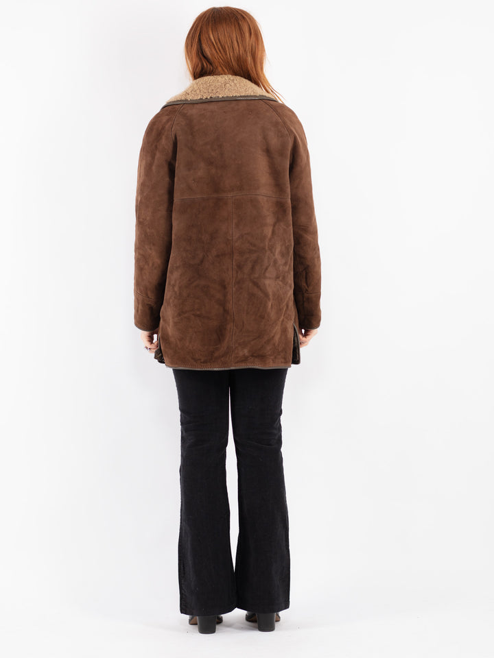 Vintage 70's Women Suede Sherpa Coat in Brown
