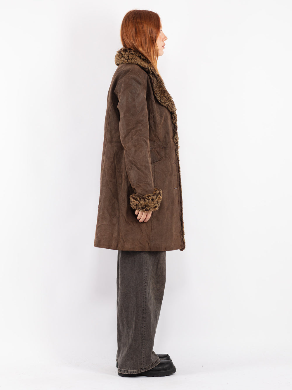 Vintage 70's Women Suede Sherpa Coat in Brown