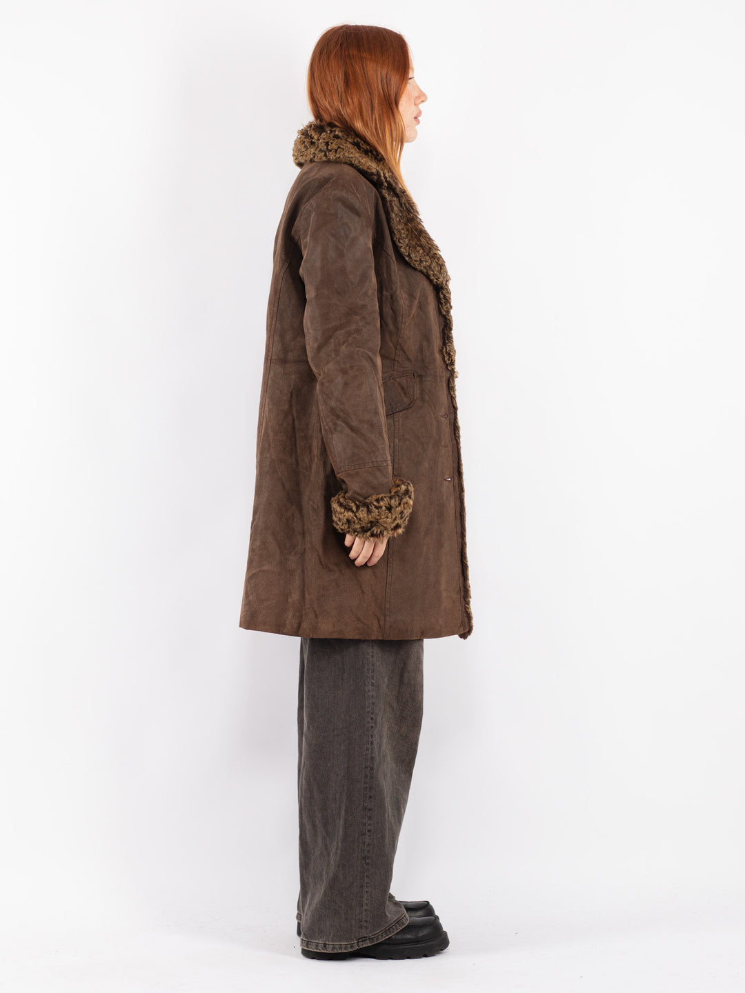 Vintage 70's Women Suede Sherpa Coat in Brown