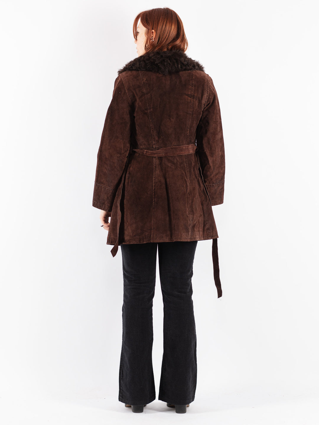 Vintage 70's Women Suede Sherpa Coat in Brown