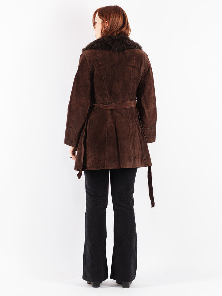 Vintage 70's Women Suede Sherpa Coat in Brown