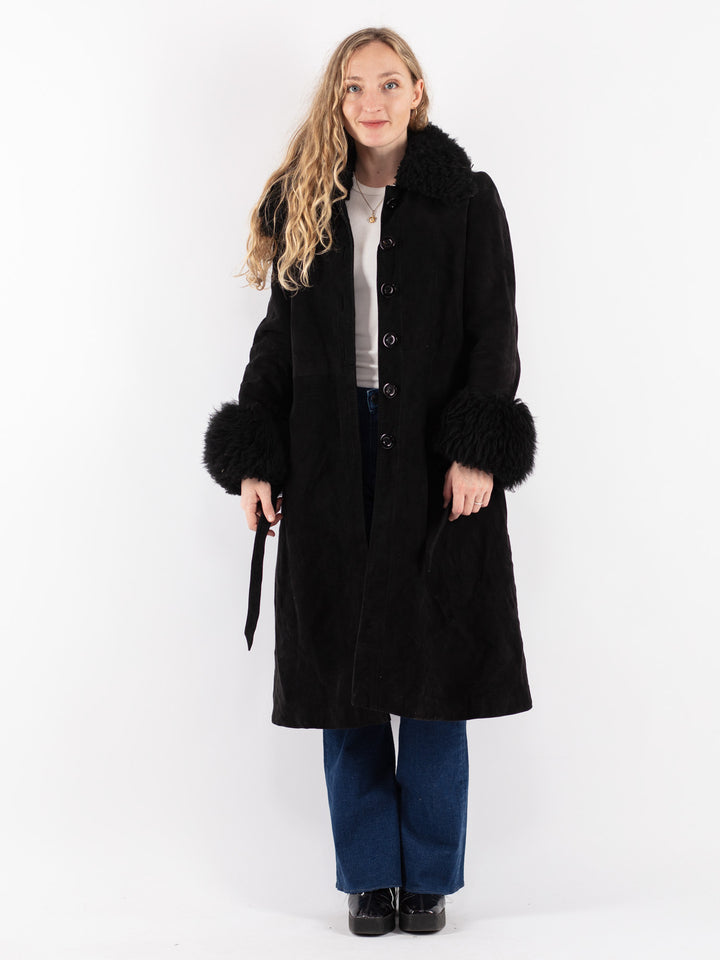 Vintage 70's Women Suede Sherpa Coat in BlackV8629