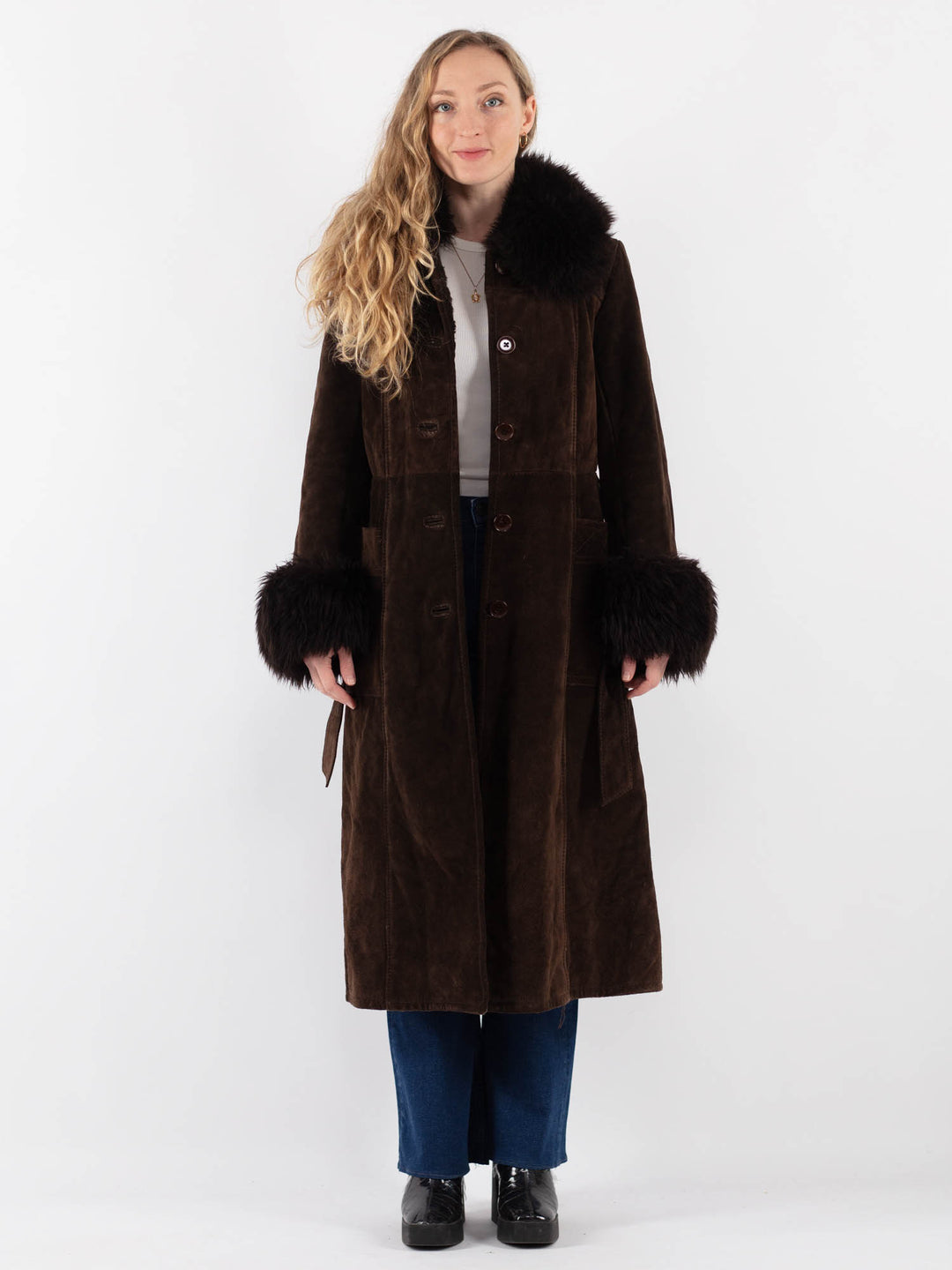 Vintage 70's Women Suede Sherpa Coat in BrownV9405