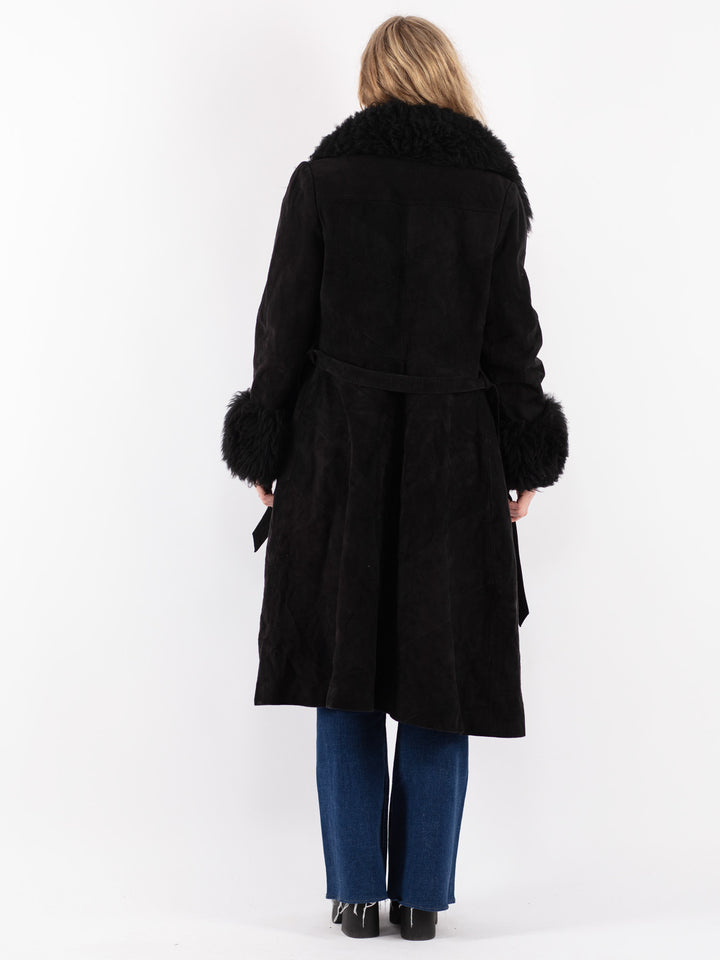 Vintage 70's Women Suede Sherpa Coat in BlackV8629
