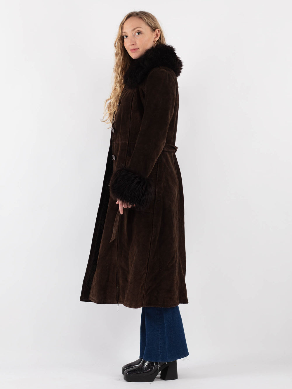 Vintage 70's Women Suede Sherpa Coat in BrownV9405