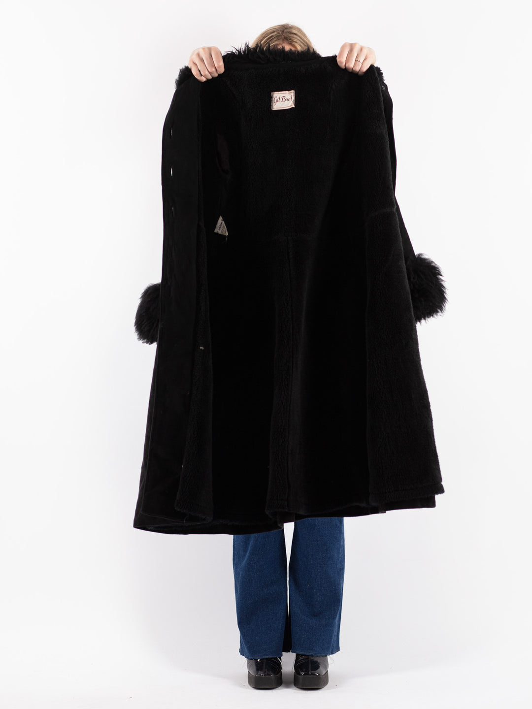 Vintage 70's Women Suede Sherpa Coat in BlackV8629