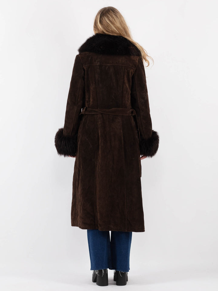 Vintage 70's Women Suede Sherpa Coat in BrownV9405