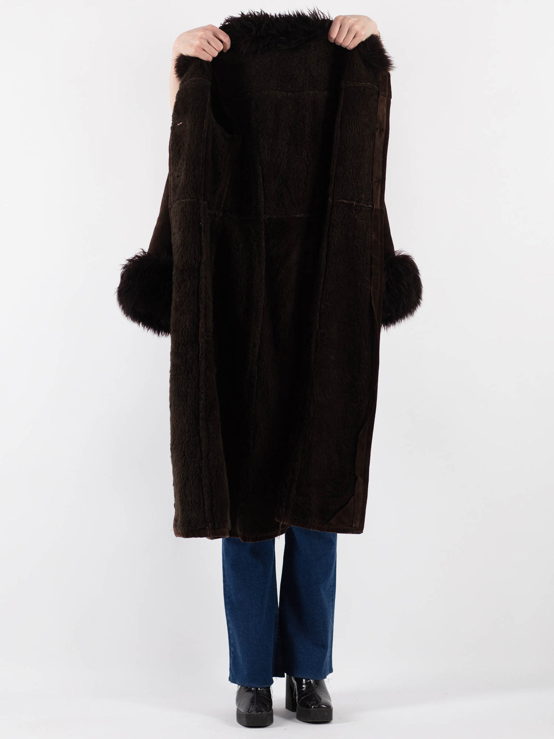 Vintage 70's Women Suede Sherpa Coat in BrownV9405
