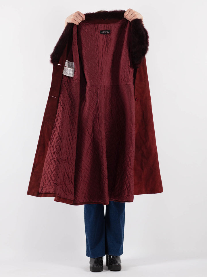 Vintage 70's Women Suede Sherpa Coat in RedV9408