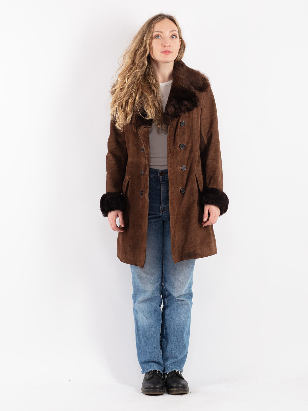 Vintage 70's Women Suede Sherpa Coat in Brown