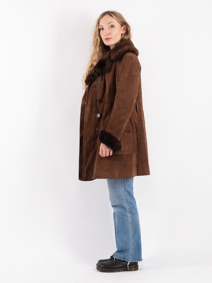 Vintage 70's Women Suede Sherpa Coat in Brown