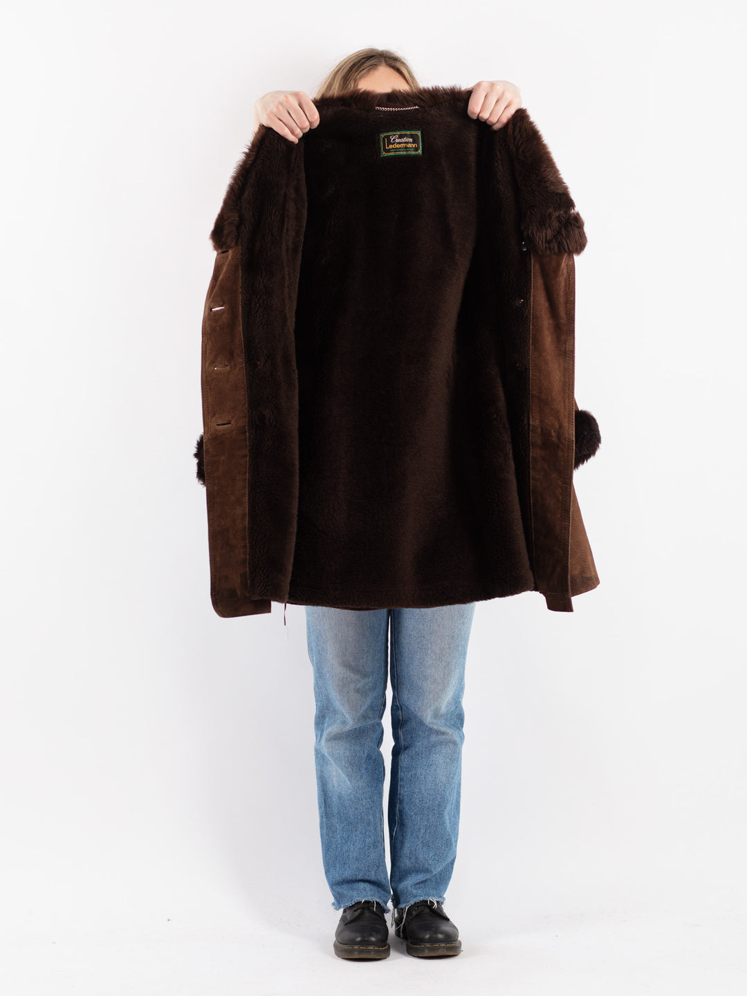Vintage 70's Women Suede Sherpa Coat in Brown