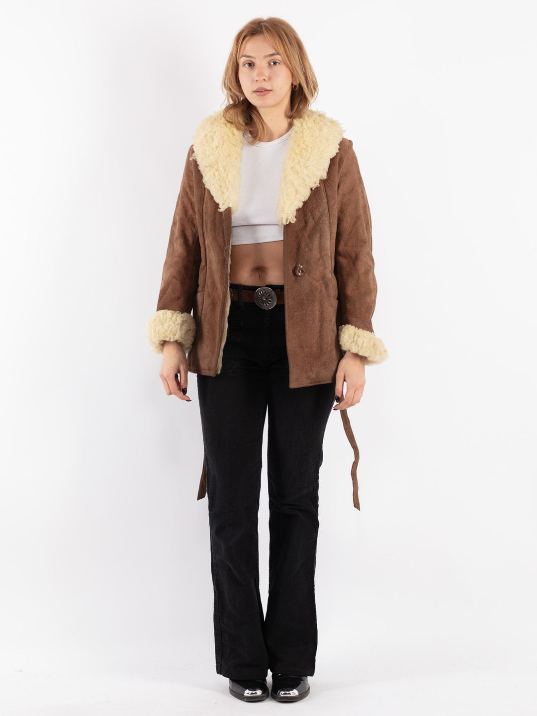 Vintage 70's Women Suede Sherpa Coat in Brown