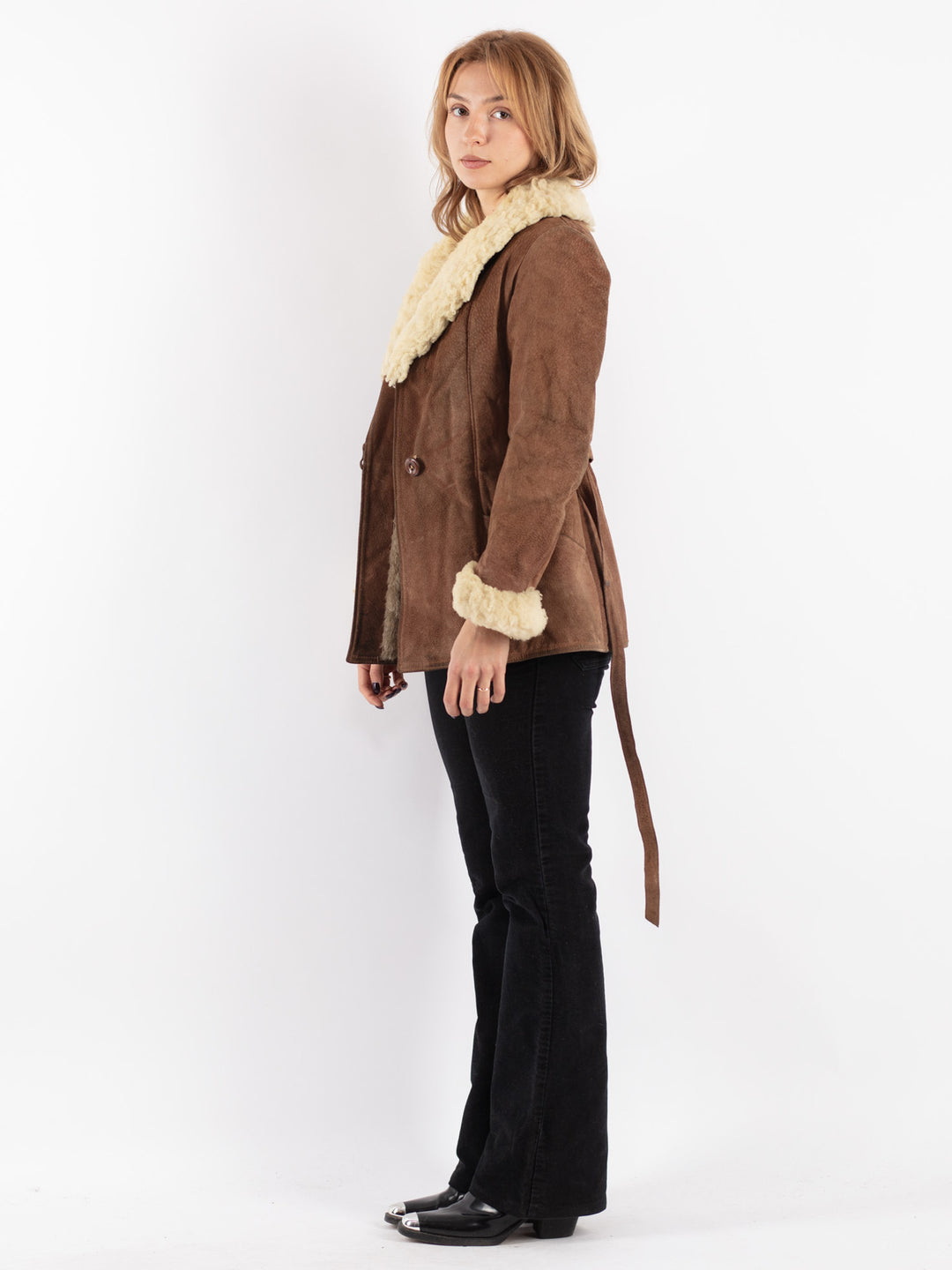 Vintage 70's Women Suede Sherpa Coat in Brown