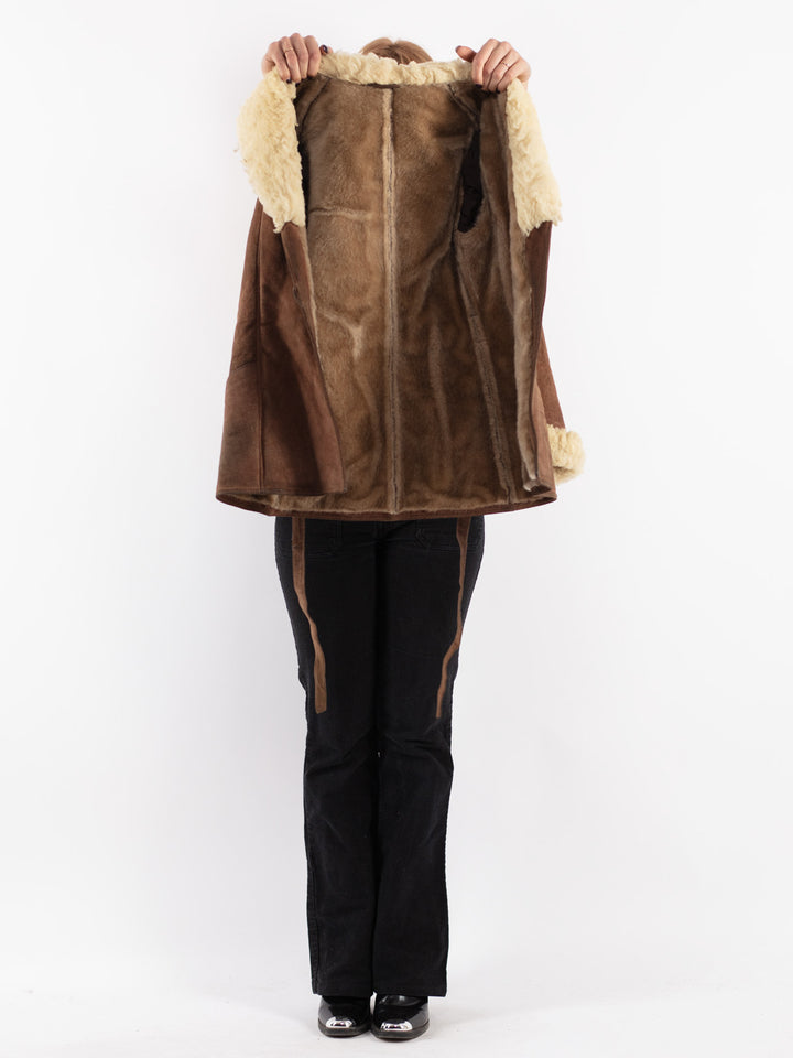 Vintage 70's Women Suede Sherpa Coat in Brown