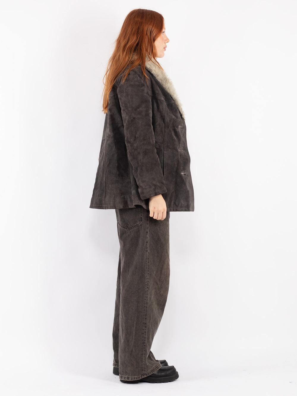 Vintage 70's Women Suede Sherpa Jacket in Gray