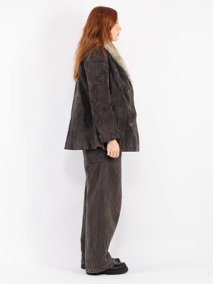 Vintage 70's Women Suede Sherpa Jacket in Gray