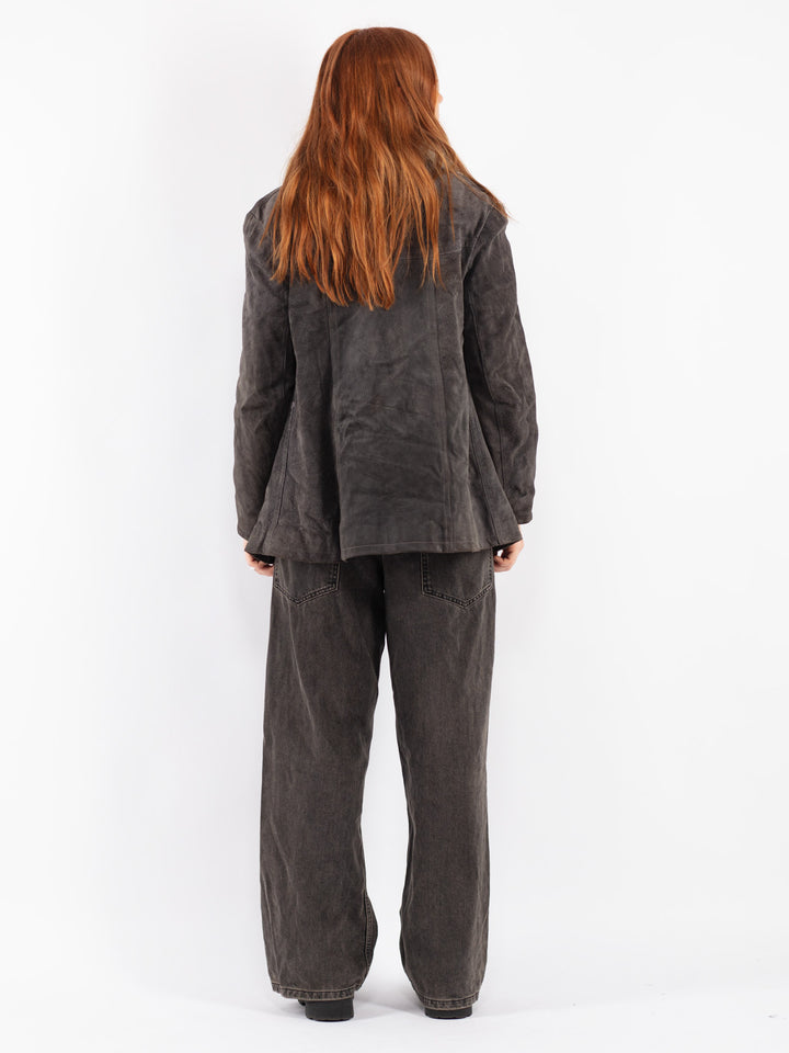Vintage 70's Women Suede Sherpa Jacket in Gray