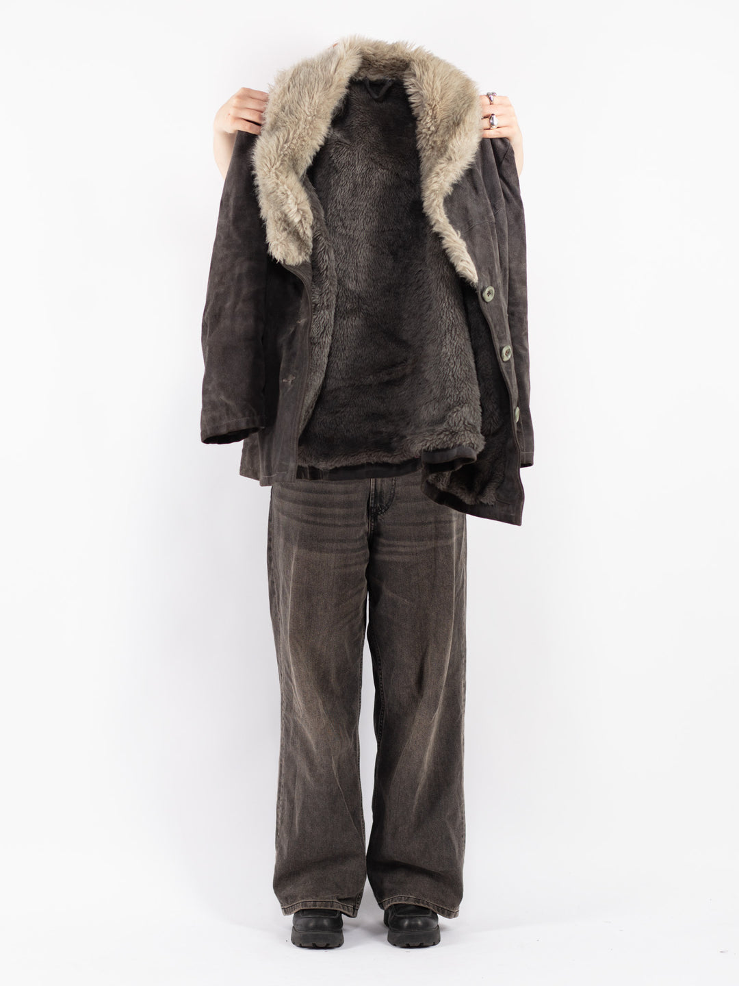 Vintage 70's Women Suede Sherpa Jacket in Gray