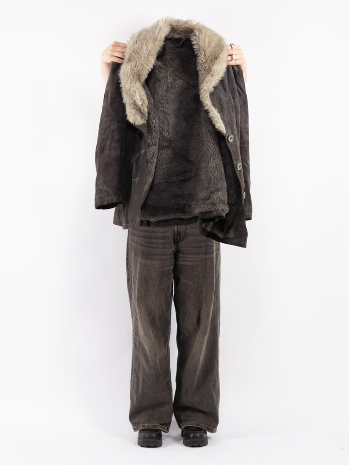 Vintage 70's Women Suede Sherpa Jacket in Gray