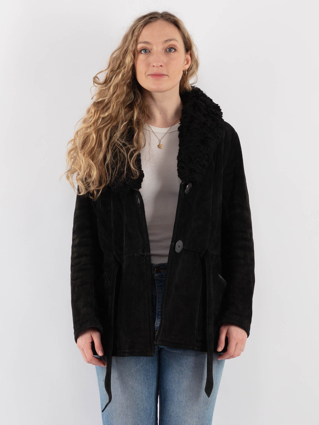 Vintage 70's Women Suede Sherpa Jacket in BlackV9247