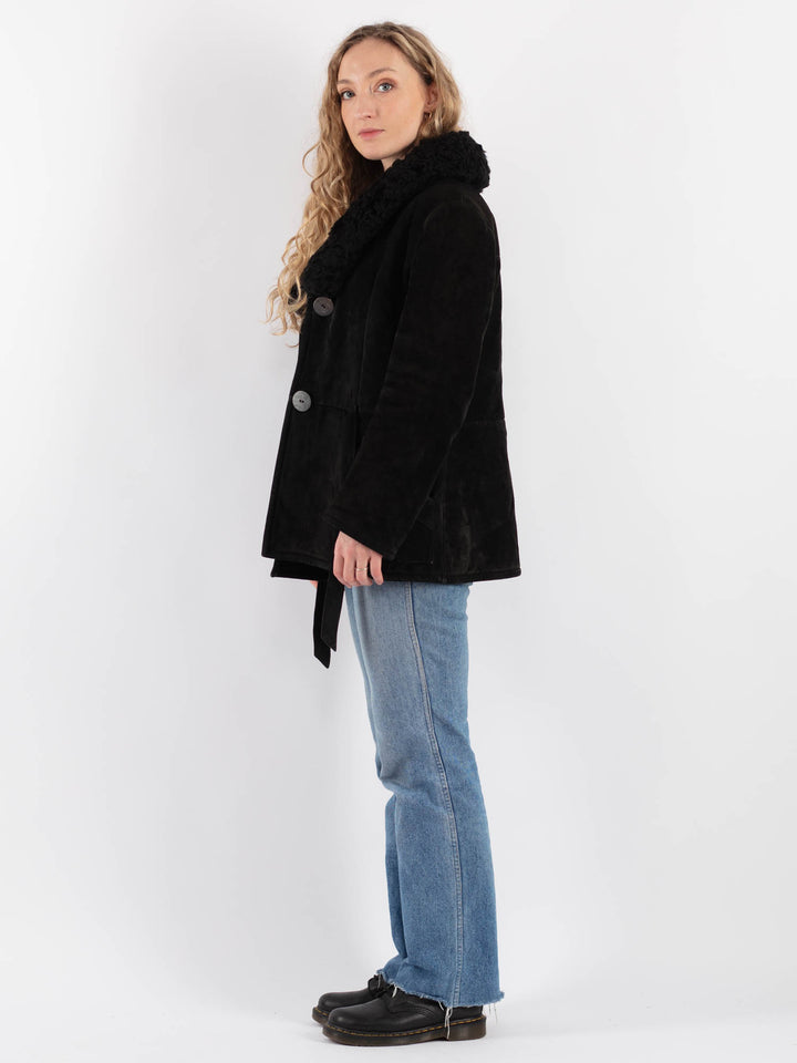 Vintage 70's Women Suede Sherpa Jacket in BlackV9247