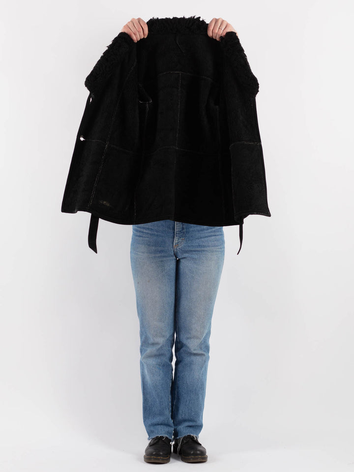 Vintage 70's Women Suede Sherpa Jacket in BlackV9247