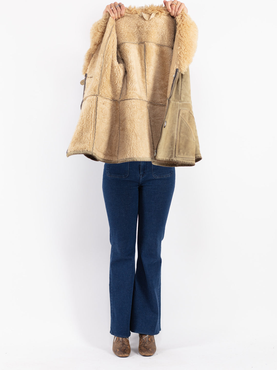 Vintage 70's Women Suede Sherpa Jacket in Beige