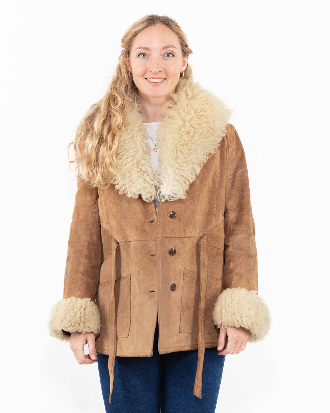 Vintage 70's Women Suede Sherpa Jacket in BeigeA0011