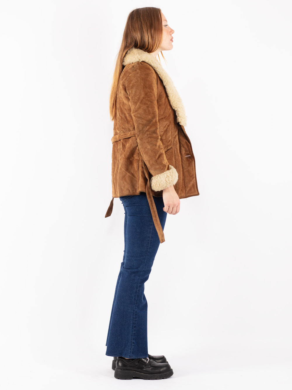 Vintage 70's Women Suede Sherpa Jacket in Brown