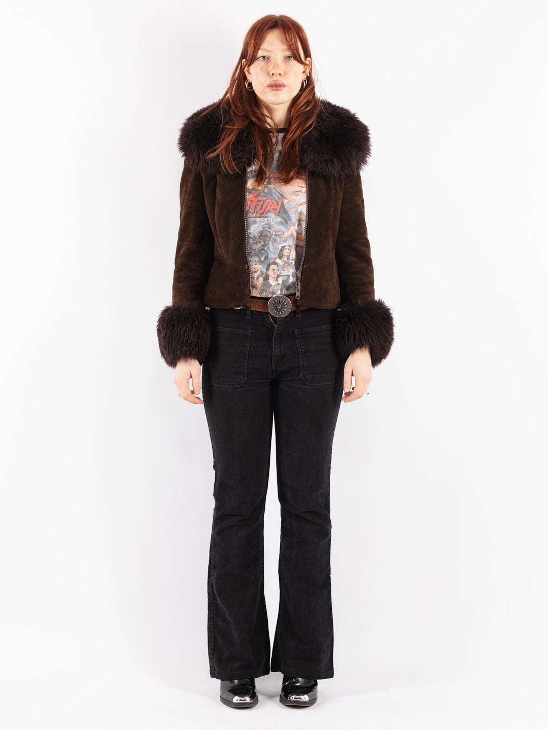 Vintage 70's Women Suede Sherpa Jacket in Brown