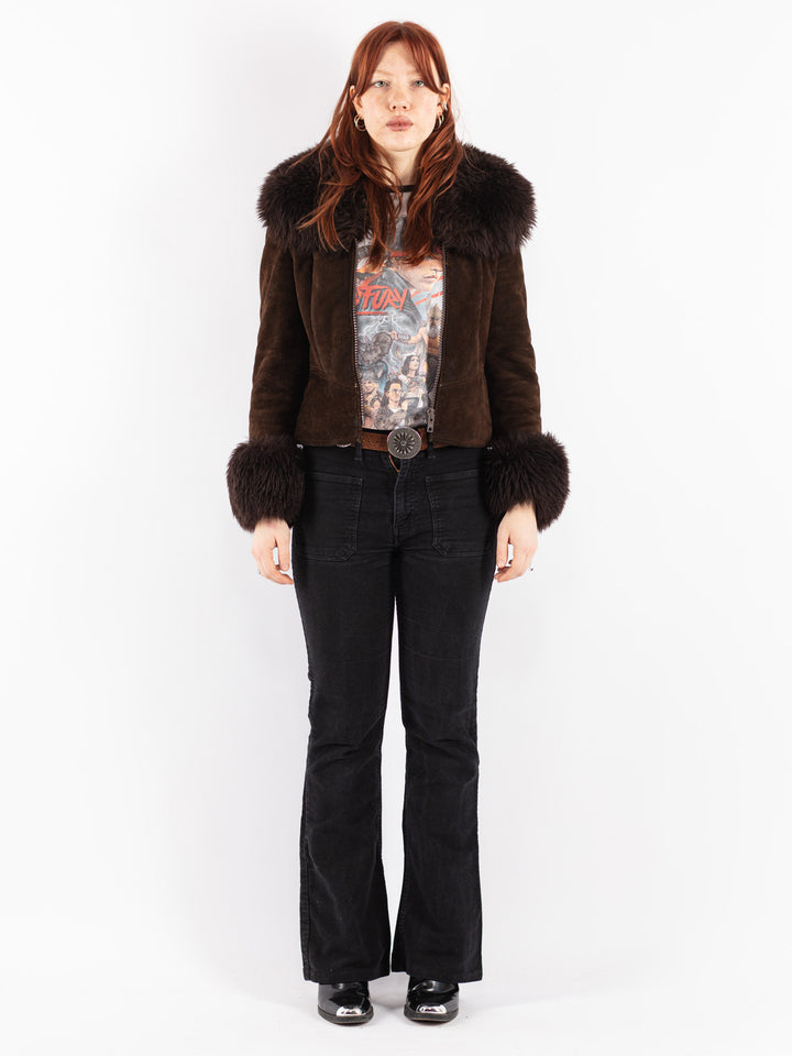 Vintage 70's Women Suede Sherpa Jacket in Brown