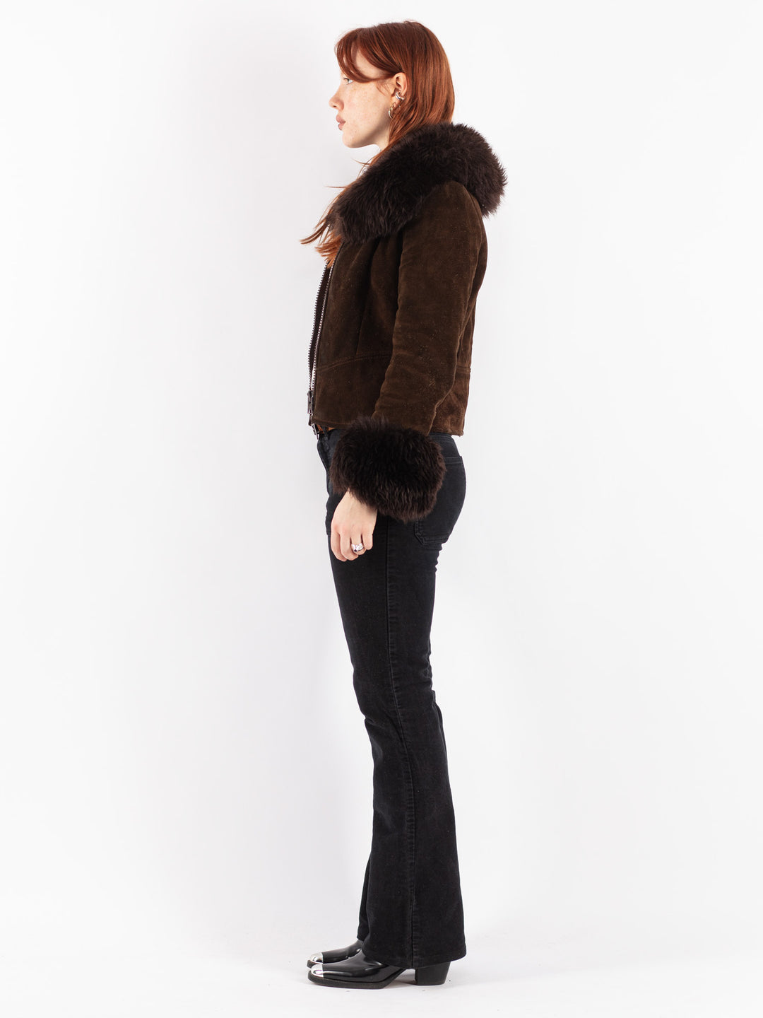 Vintage 70's Women Suede Sherpa Jacket in Brown