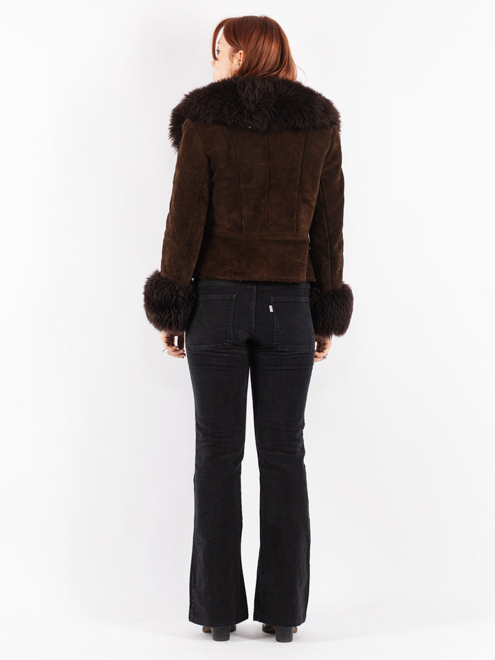 Vintage 70's Women Suede Sherpa Jacket in Brown
